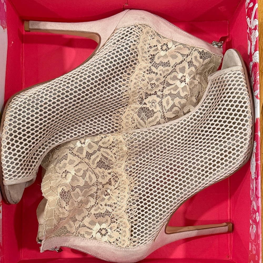 Elegant Lace Peep-Toe Ankle Boots